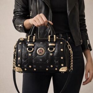 METRO CITY  - Black Studded Leather Speedy Doctor Dr. Bag Italy